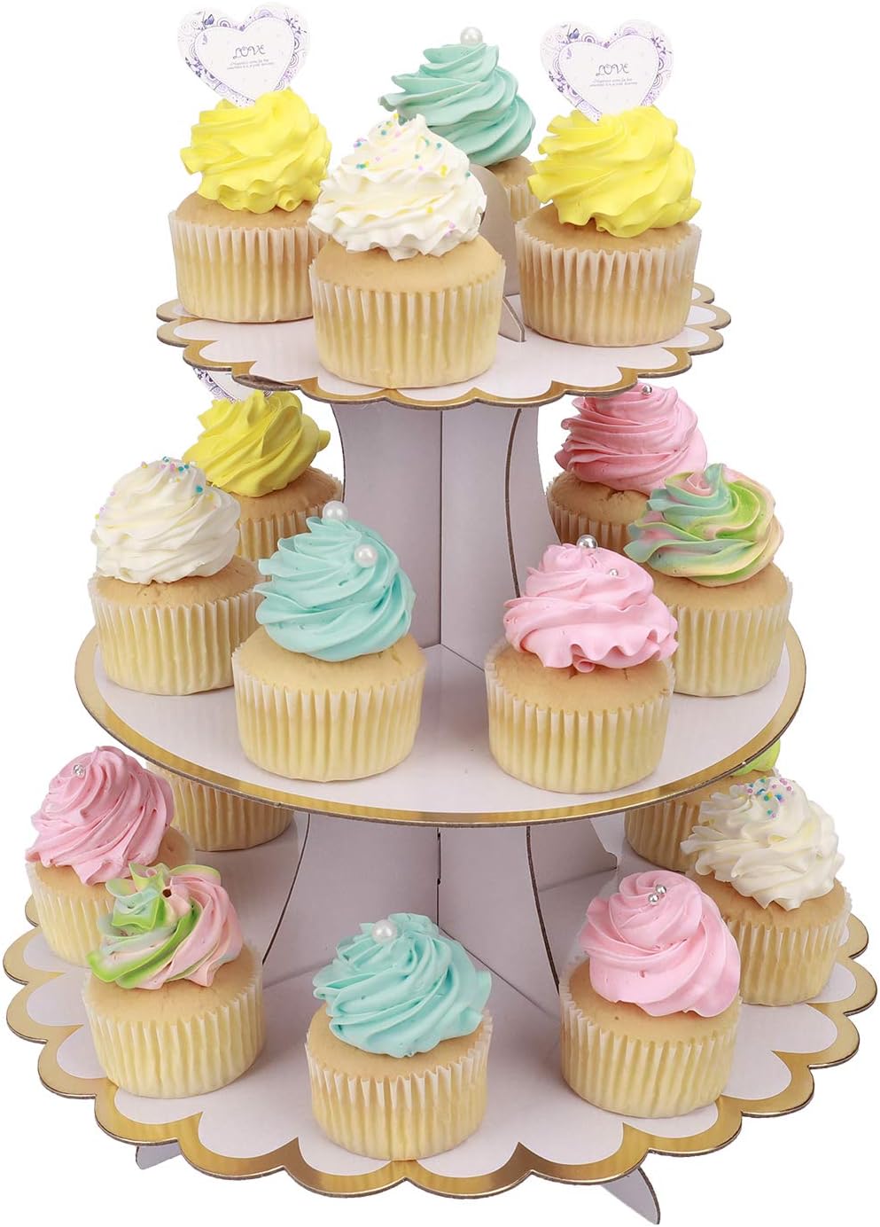 Cupcake Stand 3 Tier Cupcake Dessert Holder Cardboard Round Tower for Kids Baby Girls Themed Party Birthday Party