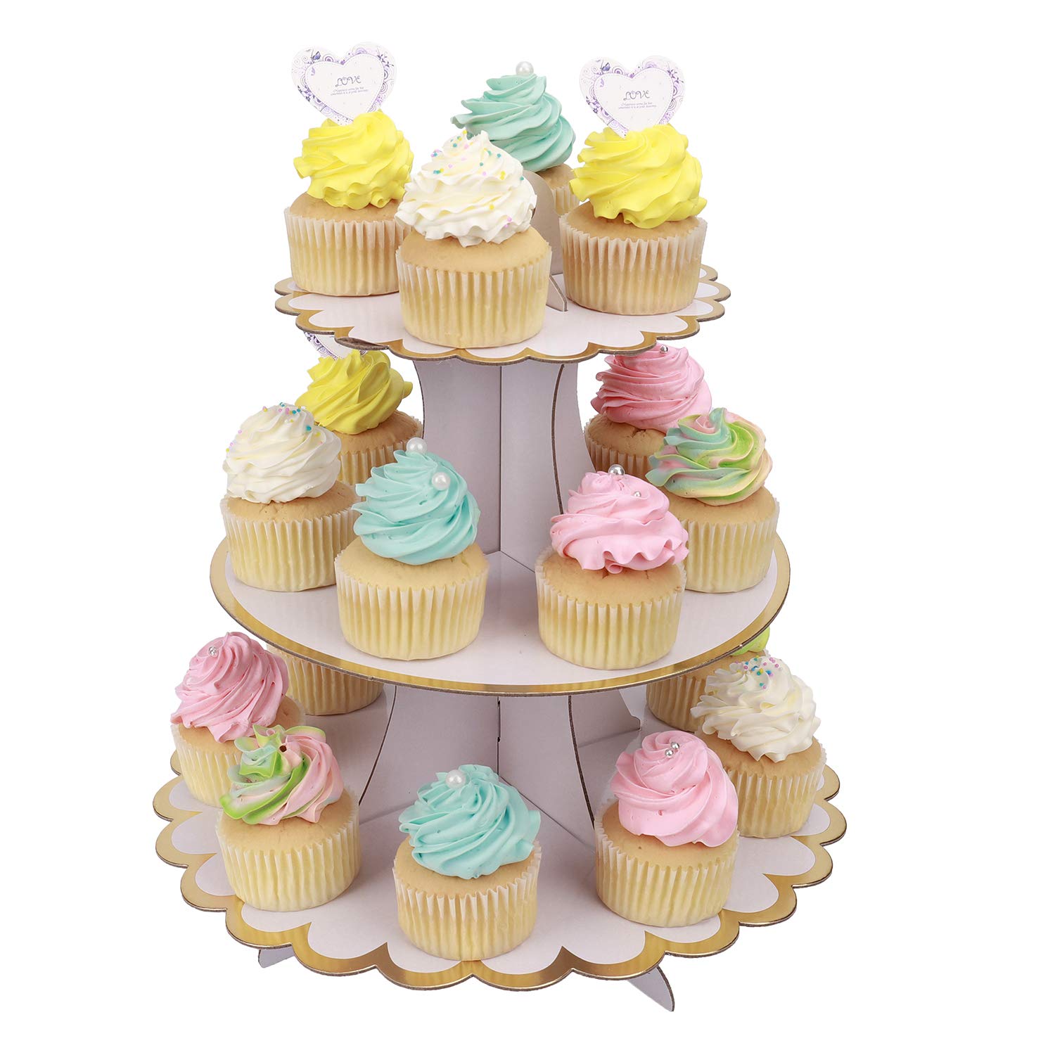 MengH-SHOP Cupcake Stand 3 Tier Cupcake Dessert Holder Cardboard Round Tower for Kids Baby Girls Themed Party Birthday Party