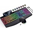 Wireless Keyboard and Mouse Combo- VEILZOR 2.4G Rechargeable Keyboard with Phone Holder, Ergonomic Wrist Rest, 9 RGB Backlit Effects, Silent Keyboard Mouse Set for Windows, Laptop, PC