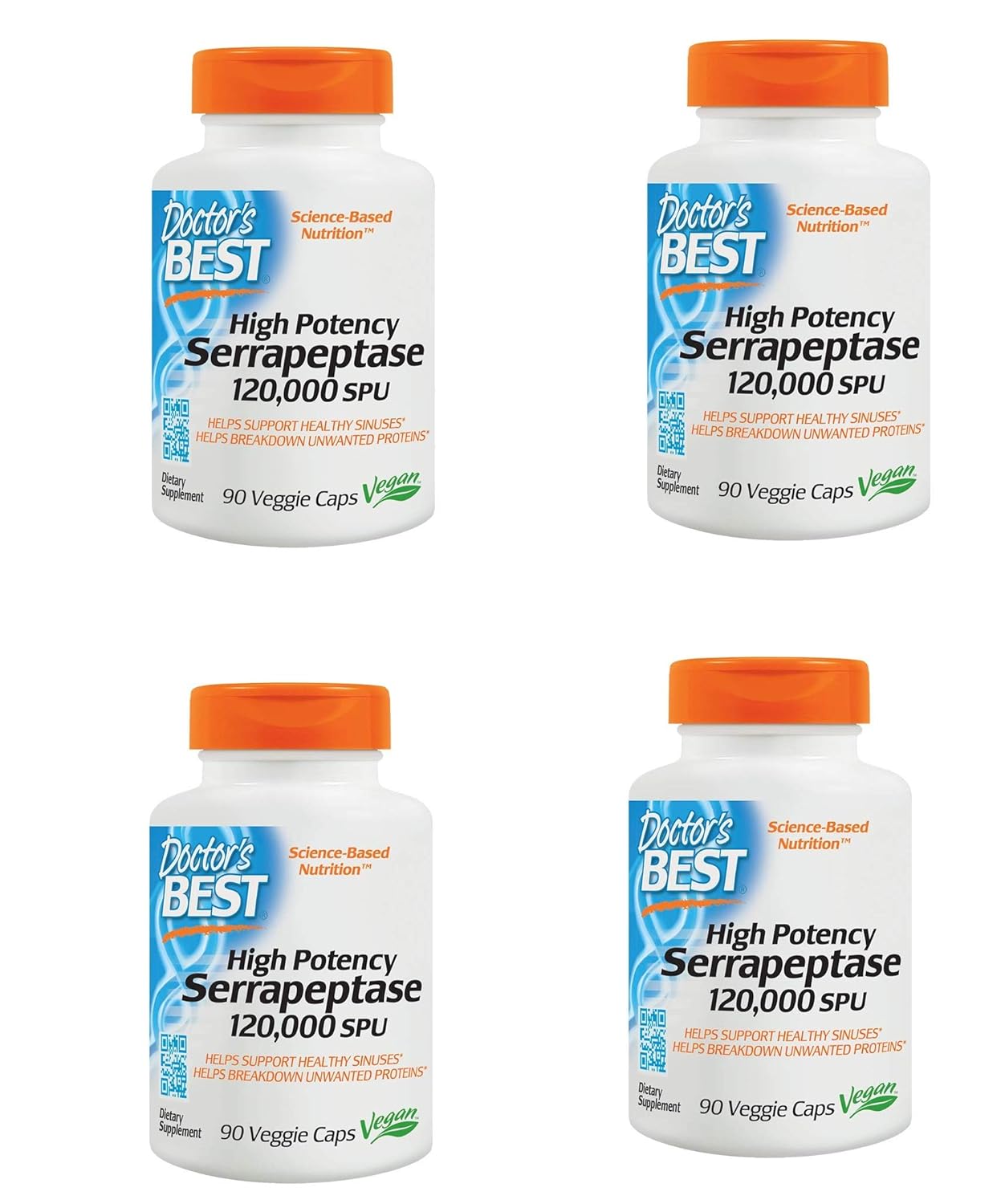 High Potency Serrapeptase, Non-GMO, Gluten Free, Vegan, Supports Healthy Sinuses, 120,000 SPU, 90 Veggie Caps
