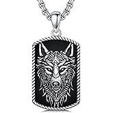 LEECCI Viking Wolf Necklace 925 Sterling Silver Black Onyx Wolf Pendant Animal Wolf Jewelry for Men Women