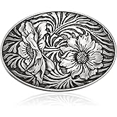 KOORASY Belt Buckle for Women Teens Girls, Antique Engraved Flower Solid Metal Belt Buckles Western Cowboy Belt Buckle
