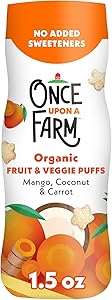 Once Upon a Farm Organic Baby Fruit & Veggie Puffs, Mango, Coconut & Carrot,1.5oz