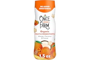 Once Upon a Farm Organic Baby Fruit & Veggie Puffs, Mango, Coconut & Carrot,1.5oz