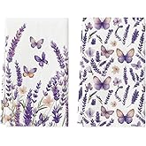 Artoid Mode Butterfly Lavender Spring Kitchen Towels Dish Towels, 18x26 Inch Farmhouse Summer Decoration Cleaning Set of 2