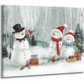Snowmen Christmas Wall Art Canvas: Cute Christmas Pictures Wall Decor Winter Painting Posters Artwork Prints, Christmas Decorations Indoor Framed 15