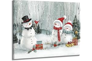 YPY Snowmen Christmas Wall Art Canvas: Cute Christmas Pictures Wall Decor Winter Painting Posters Artwork Prints, Christmas Decorations Indoor Framed 15"x12"