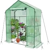 VOUNOT Walk In Greenhouse with Shelves Green 143x73x195cm Portable
