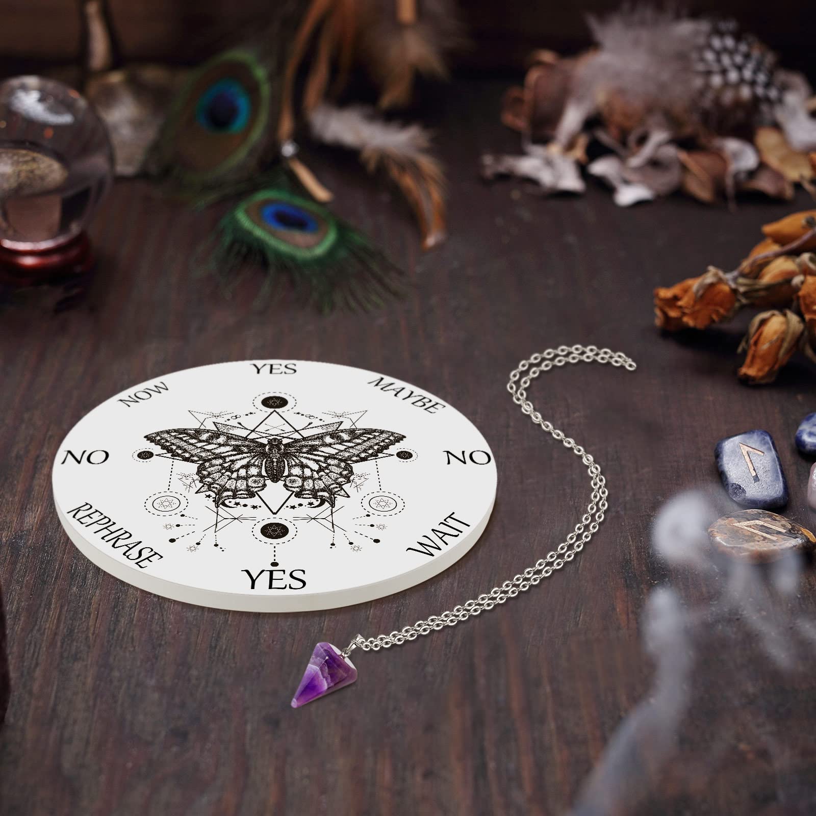 Butterfly Board Dowsing Divination Pendulum Witchcraft Altar Supplies with Crystal Necklace Metaphysical Message Witch Stuff Ceramic Pendulum Crystal for Beginner(Ceramic Board)