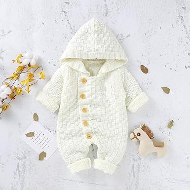 Haokaini Baby Neugeborenen Kapuze Strickoverall Kleinkind Langarm Strampler f/ür 3-24M Babys