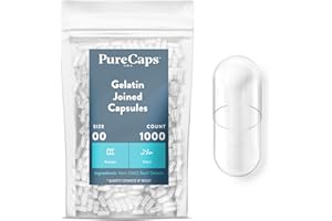 PureCaps USA - Empty Gelatin Capsules Size 00| 1,000 Joined Pills| Clear| Non-GMO Certified| SLS, Gluten, Preservative Free