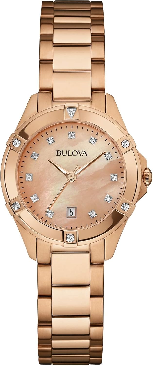Bulova Women's Analogue Quartz Watch with Rose Gold Strap 97W101