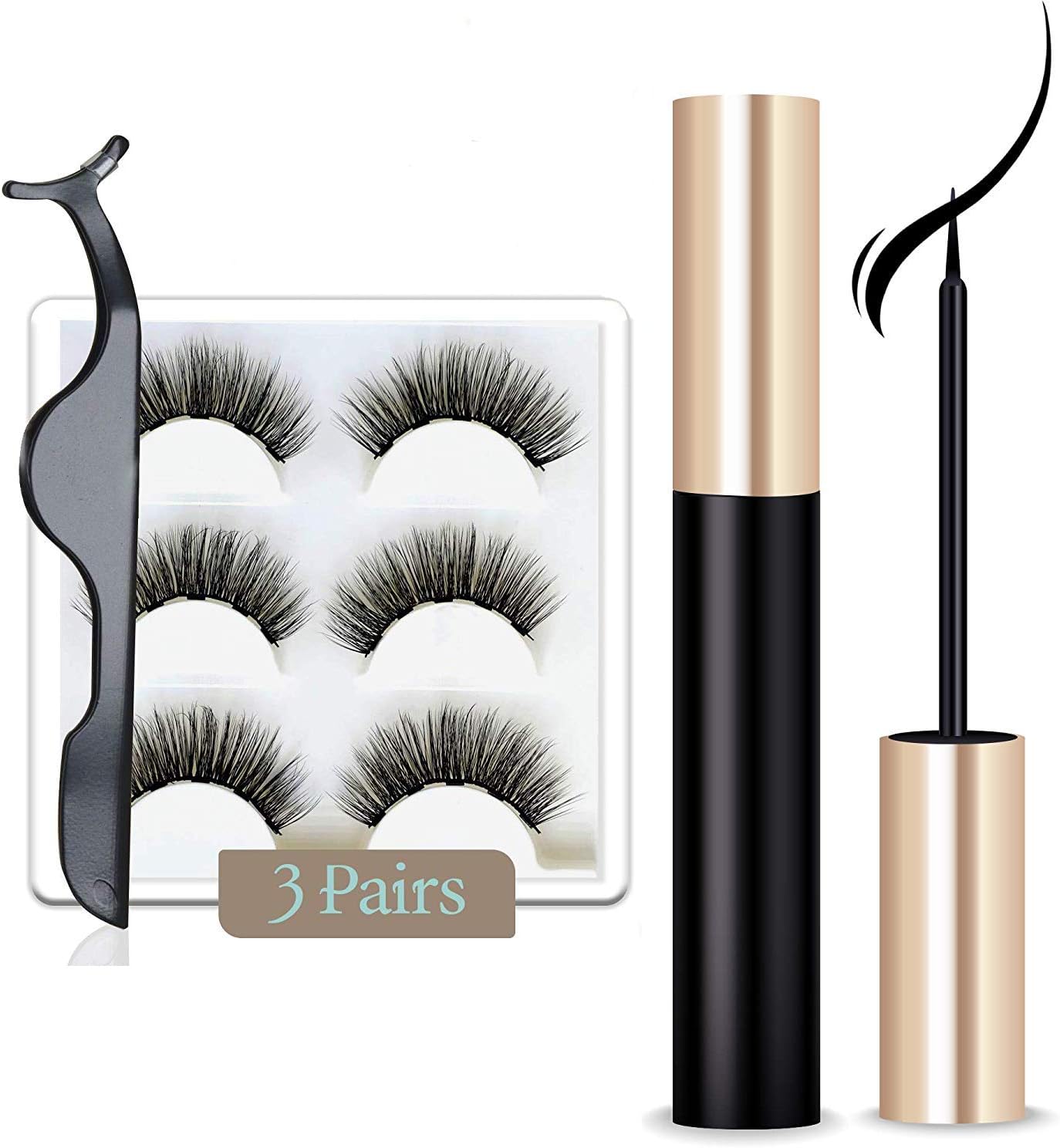 Magnetic Eyelashes Eyeliner,[2019 Newest] Waterproof Long Lasting Eyeliner With No Glue Reusable False Lashes and Tweezers Natural Look Makeup Eyelashes Extension for Party Dating Wedding (Black)