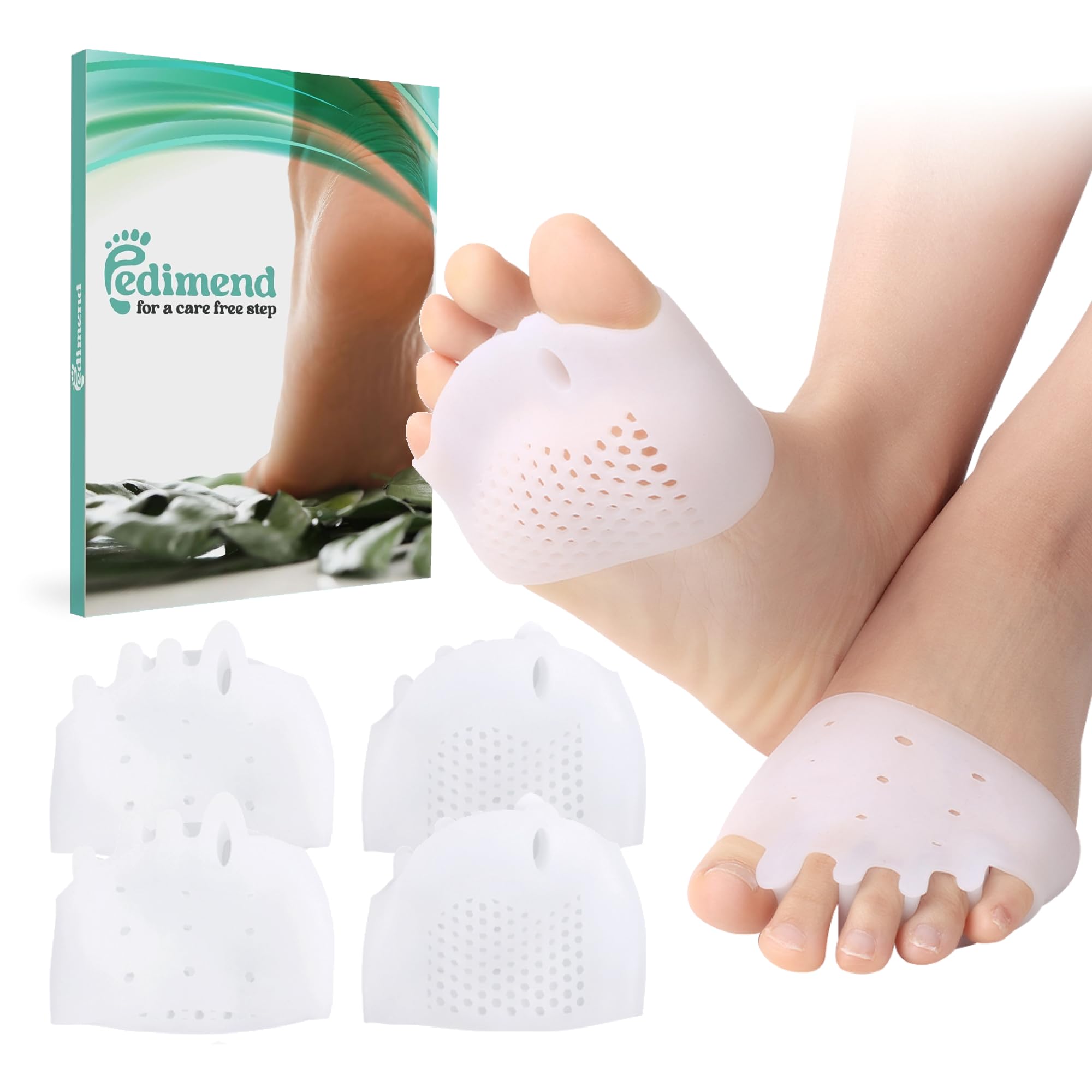 Pedimend 2 Pairs Gel Toe Separators Metatarsal Pads, Gel Toe Straightener for Overlapping Toes, Bunion Corrector, Hallux Valgus Forefoot Pain Relief (5-Hole Toe Separator Metatarsal Pads)