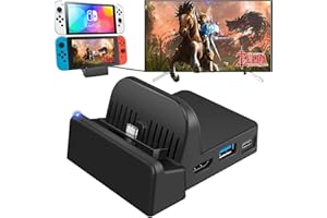 AJIORCLI Switch Dock for Nintendo Switch, Portable Nintendo Switch Docking Station for TV with 4K HDMI/USB 3.0/ USB-C Charging Ports, Replacement for Official Nintendo Switch Dock