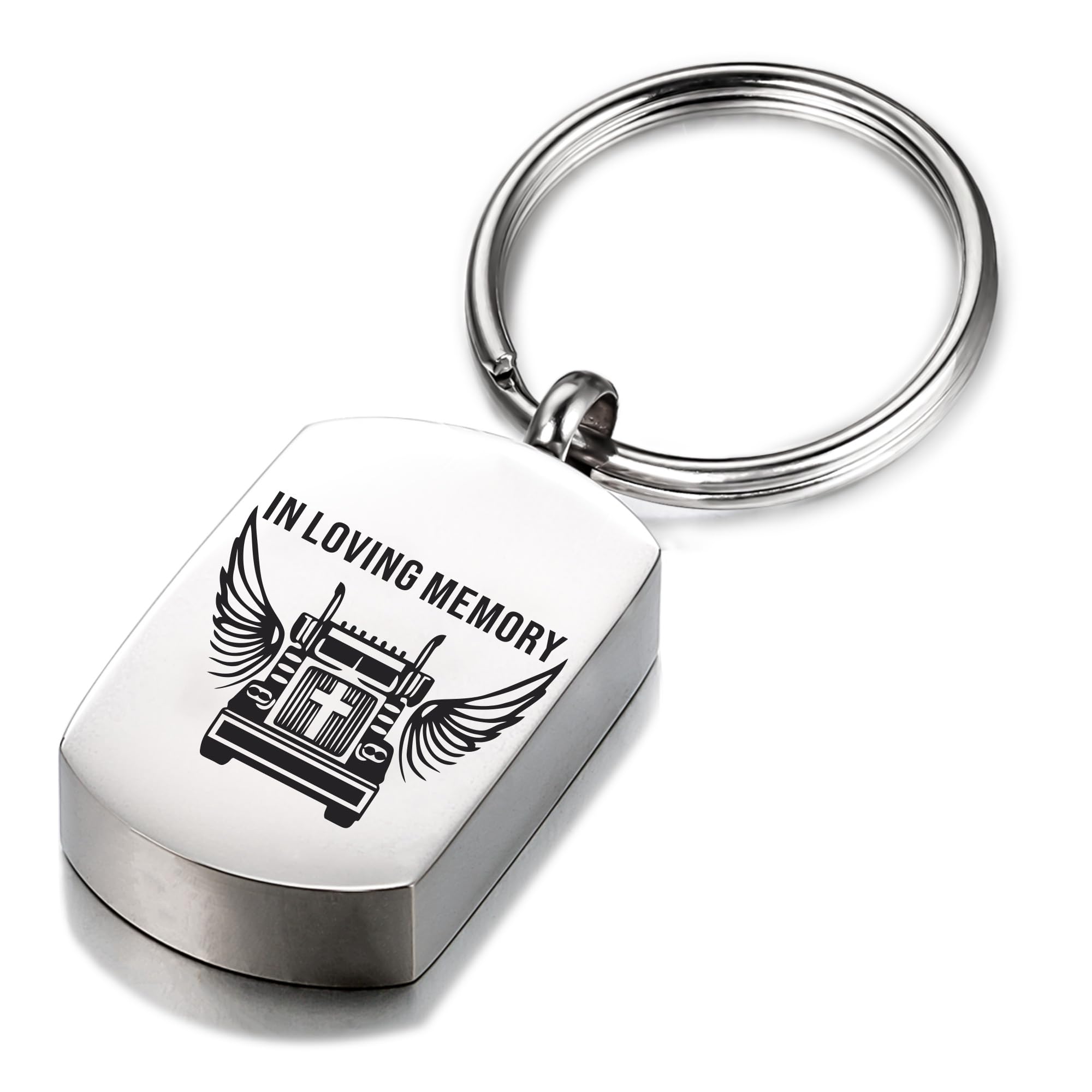 Gredstar Truck Themed Cremation Keychain - Memorial Dog Tag Urn for Human Ashes, In Loving Memory Stainless Steel Keepsake Pendant