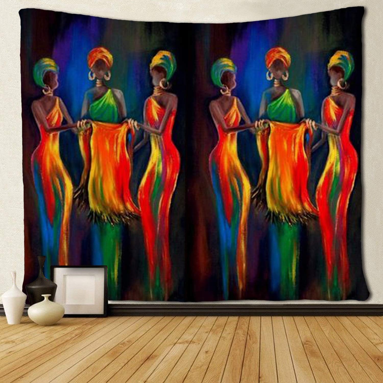 SARA NELL Wall Tapestry Colorful African Woman Art Tapestries Hippie Art Throw Tablecloth Home Decorations 50X60 Inches for Bedroom Living Room Dorm Room