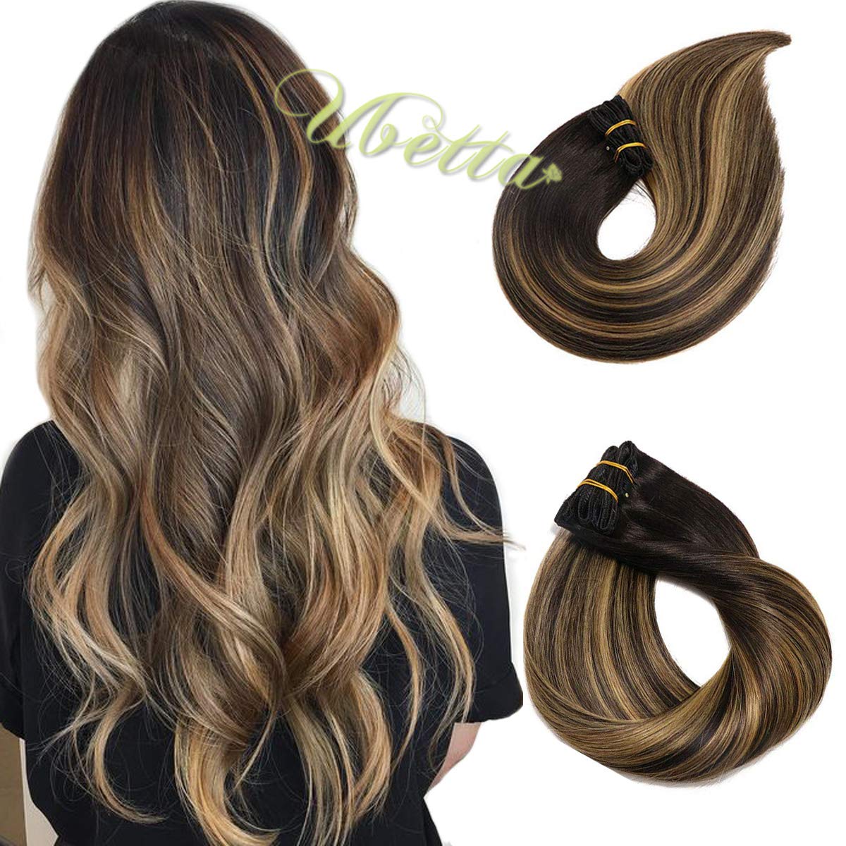 Amazon Com Clip In Hair Extensions Natural Black With Strawberry