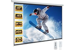 YODOLLA Projector Screen Motorized 100" 16:9, 4K 3D HD Electric Projector Screen Wall Mounted Automatic Ceiling Retractable Drop Down Projection Screen with Remote Movie Screen for Indoor Outdoor Use