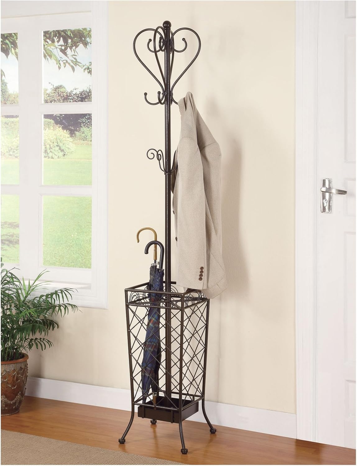 umbrella rack stand on Amazon Com Coaster Home Furnishings Metal Coat Rack With Umbrella Stand Antique Brown Furniture Decor