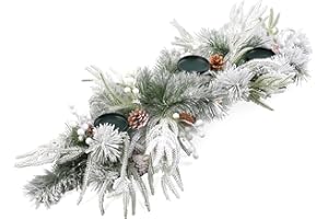 OCTAOR 30" Christmas Centerpieces for Tables and Fireplaces with 3 Candle Trays, Artificial Christmas Table Decorations with Pine Needles, Cones, Strings of White Cherry & Snowy Leaves