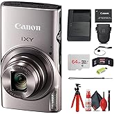 Canon IXY 650 HS M Compact Digital Camera Silver | 12x Optical Zoom Travel-Friendly Point & Shoot | Bundle with 64GB Card, Camera Bag, Tripod, Cleaning Kit + More