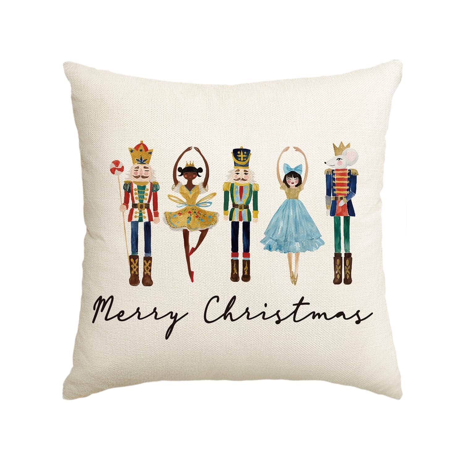 Artoid Mode Watercolor Nutcrackers Bells Merry Christmas Cushion Cover, 40x40 cm Winter Decorative Pillow Case Cover Sofa Living Room Outdoor Decor