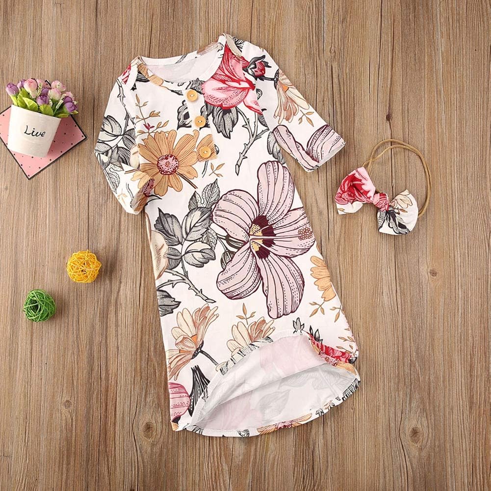 Newborn Baby Long Sleeve Knotted Gown Nightgown Sleepsacks Sleeping Bags New Coming Home Outfit: Clothing