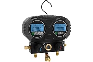 WALFRONT Digital Manifold, HVAC Refrigerant Pressure Temperature Tester with 2 Temperature Clamps and 3 Hoses, for R134A R123