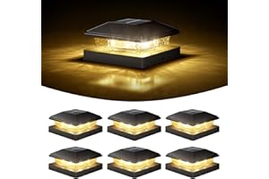 VOLISUN 4x4 Solar Fence - Post Cap Lights 6pack Outdoor Waterproof, Black Deck Post Cap Light with Warm White,for 4x4 Wooden/4x4 Vinyl