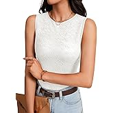 Rooscier Women's Floral Mesh Jacquard Sleeveless Crew Neck Slim Fit Sexy Tank Top