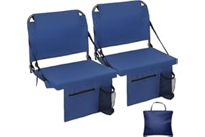 LING RONG 2 Pack Folding Stadium Seat，Stadium Seats for Bleachers with Back Support，with Thick Pads, Side Bags, Cup Holders(Blue)