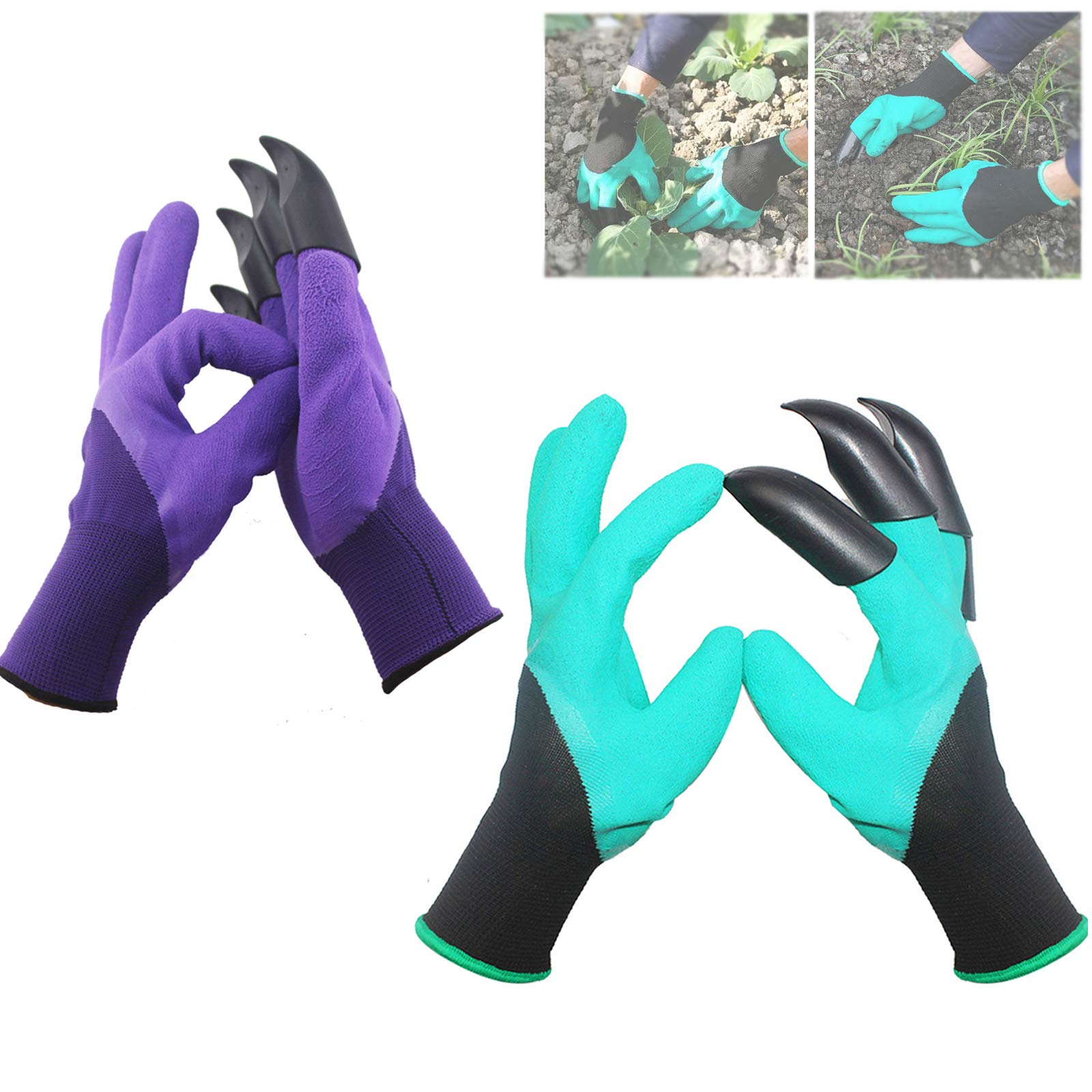 DINGZHAO 2 Pairs of Garden Gloves, Planting and Work Gloves, Garden Gardening Gloves with Digging Claws, Gardening Gloves for Household and Garden Planting Tool Gloves (Single Claw)