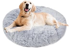 Aurako Cat Bed Dog Bed Round Cushion Pet Bed Mat Ultra Soft Plush Donut Sofa Comfortable Pillow Machine Washable Pet Cuddle Beds for Kitten Small Medium Large Dogs Cats 28" Light Gray