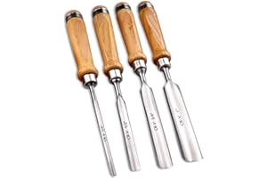 LWCUSNJ 4-Pieces Woodworking Wood Chisel Set,CR-V Steel Sharp Curved Edge Gouge Firm Wood Handle Carpentry Gouge Tools