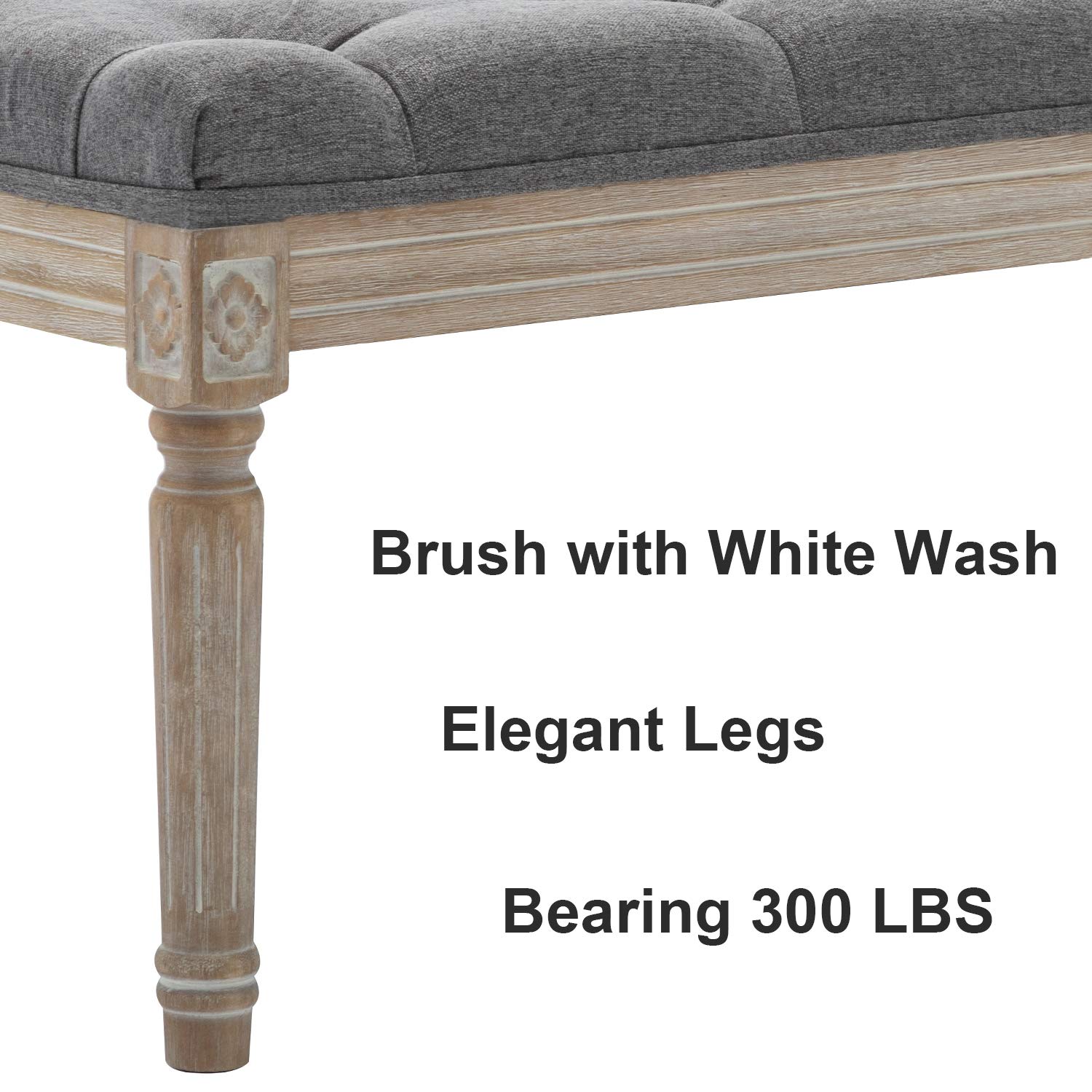 chairus Fabric Entryway Bench with Button Tufted Seat and Rustic Wood