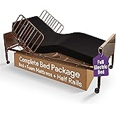 Electric Hospital Bed for Home Use - Includes Foam Mattress, Half Rails - Adjustabe Medical Bed Set