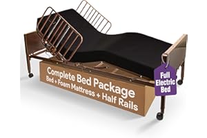 PROHEAL Electric Hospital Bed for Home Use - Includes Foam Mattress, Half Rails - Adjustabe Medical Bed Set