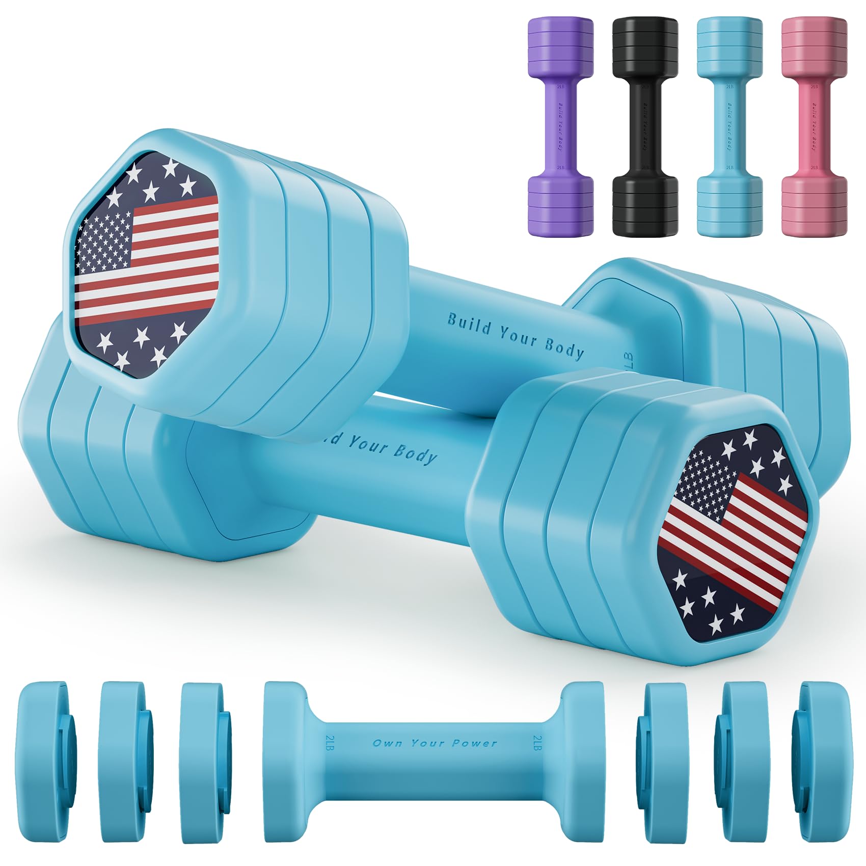 Photo 1 of Zempox Adjustable Dumbbell Set of 2, 4 in 1 Hand Weights for Women at Home, 5 lb Weights Dumbbells set of 2, Each 2lb 3lb 4lb 5lb with TPU Soft Rubber Handle for Home Gym Exercise Training, Blue