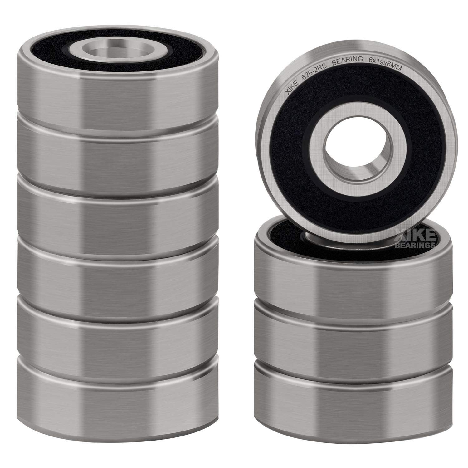XIKE 10 Pcs 626-2RS Double Rubber Seal Bearings,Pre-lubricated and Stable Performance and Cost Effective,Deep Groove Ball Bearings (6x19x6mm)