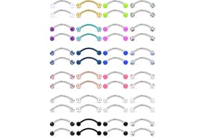 Hoeudjo 48PCS 16G Surgical Steel Snake Eyes Tongue Ring Curved Barbell Nipplerings Nipple Rings Eyebrow Rings Rook Piercing Jewelry Daith Earrings for Women Men