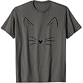 Women's Cat Face Whiskers Print Tee Kitty Lover T-Shirt T-Shirt