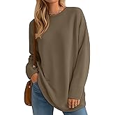 Velvelhall Womens Long Sleeve Sweatshirts Oversized Waffle Knit Tunic Tops Casual Crewneck Long Shirts