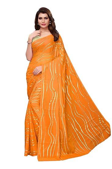 Winza Designer Womens Silk Saree With Blouse (FOIL LEHARIYA YELLOW_Orange)