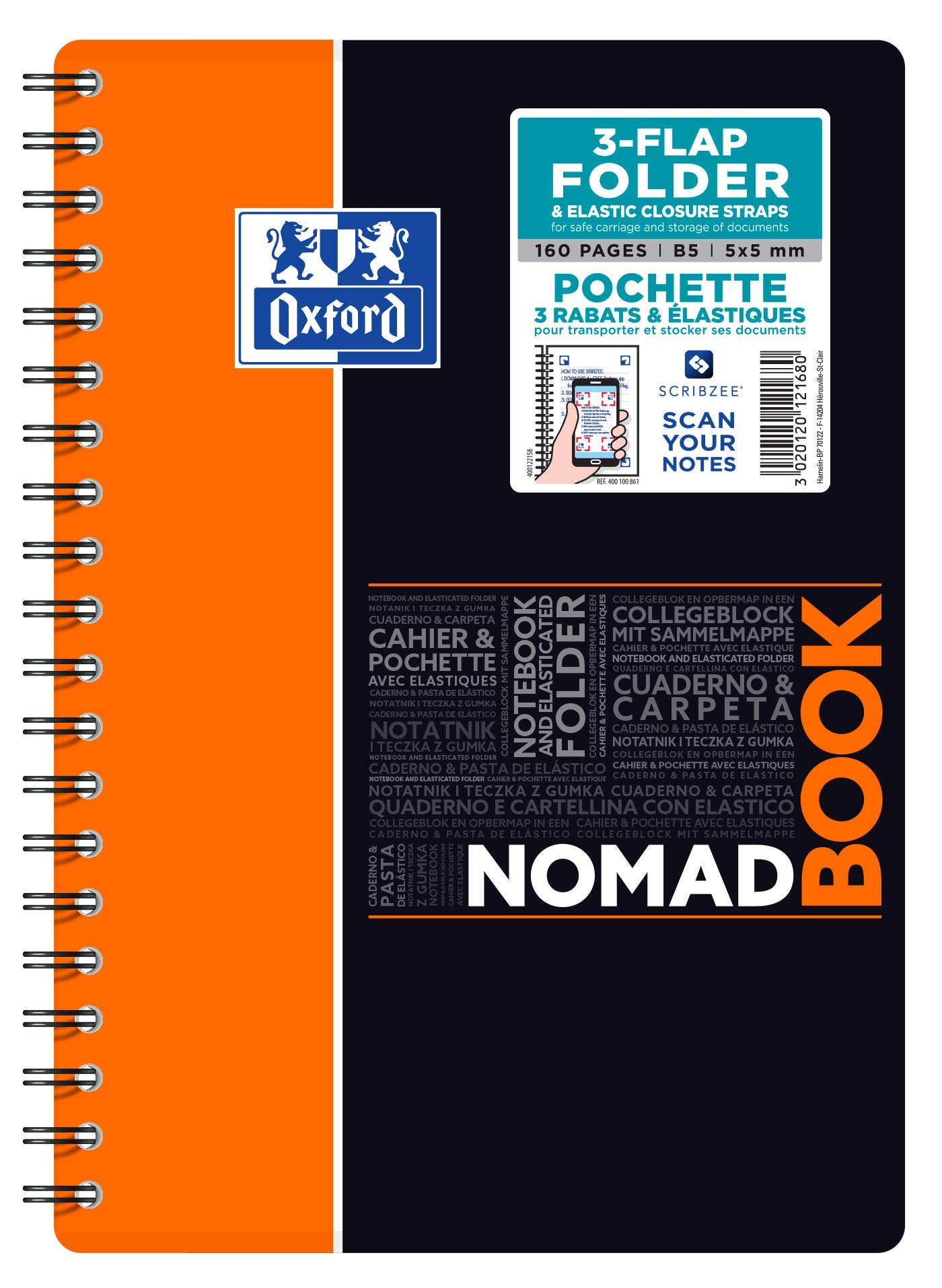 Oxford 400100861 Nomadbook Spiral Notebook Student 17.5 x 25 cm Integrated Folder 160 Pages Small Squares 5 x 5 cm Polypropylene Random Colours
