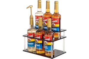 Onilife Coffee Syrup Organizer Rack, Black Acrylic 2-Tier 6 Syrup Bottles Holder Stand for Coffee Bar Kitchen Countertop, Sma