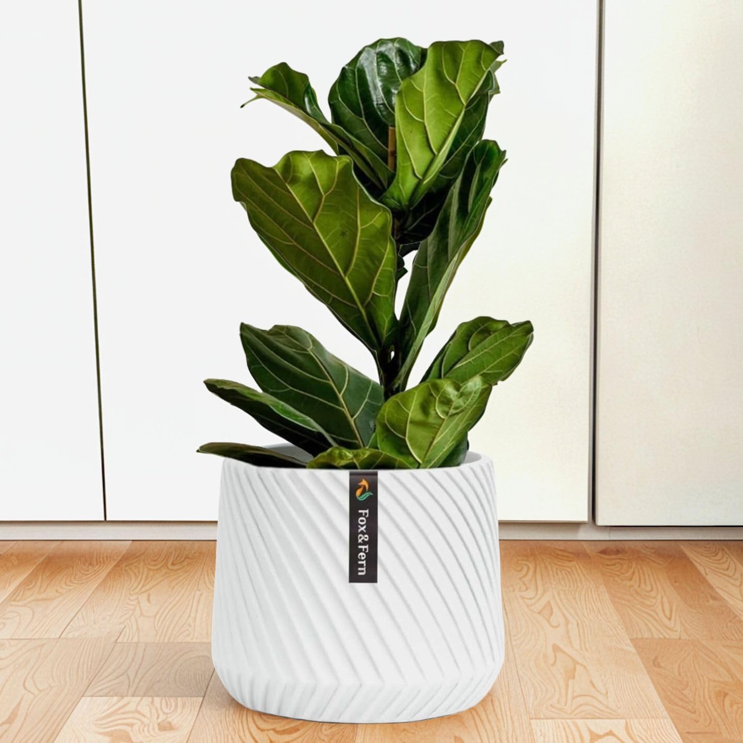 Photo 1 of Fox & Fern Large 12 Inch Planter with Drainage Plug — Premium Polystone White Plant Pot; Modern Planter with 3D Texture and Ceramic Finish; 12 Inch Pots for Plants Indoor & Outdoor; Lightweight