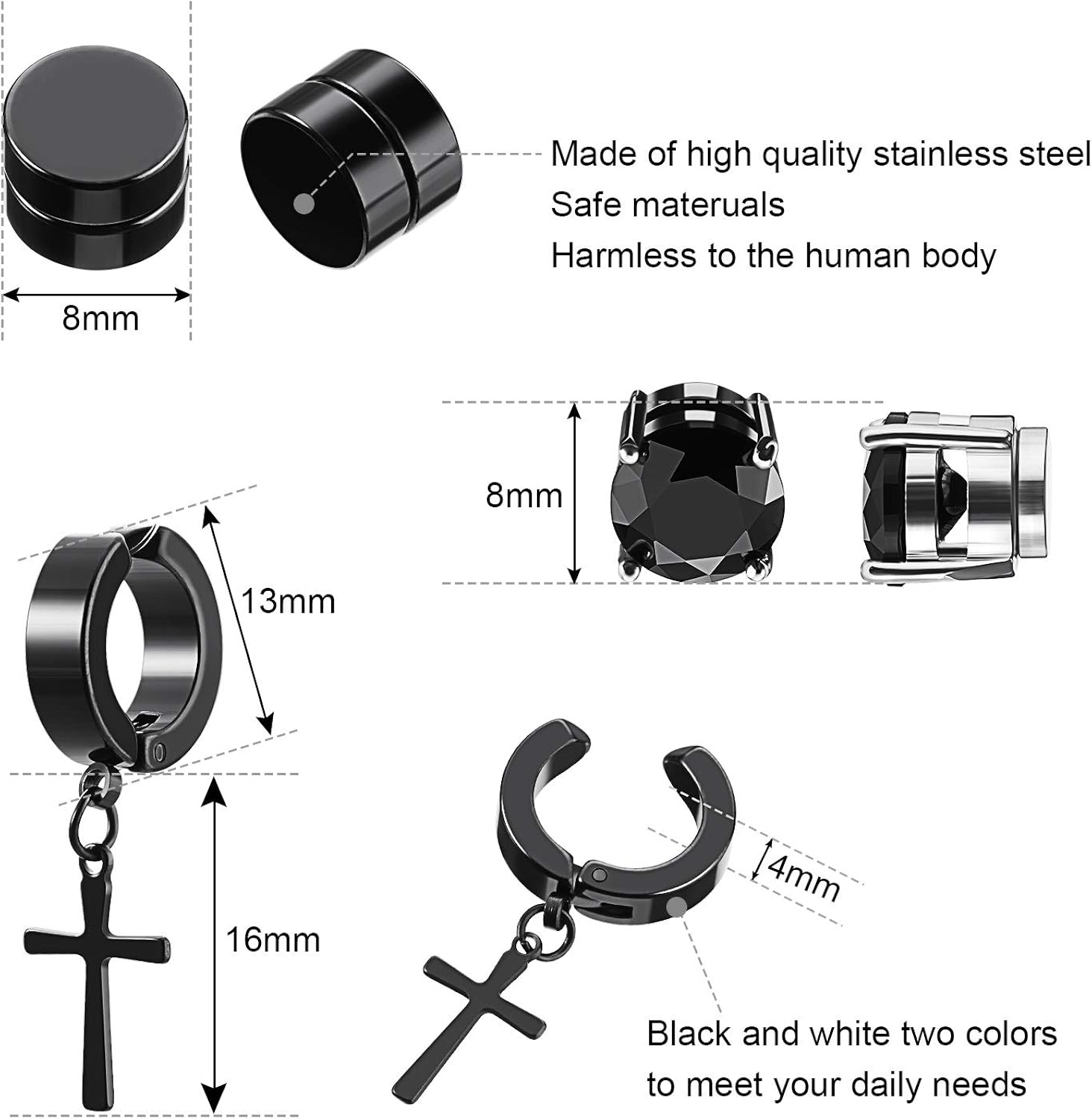 10 Pairs Stud Earrings Stainless Steel Earrings, Non