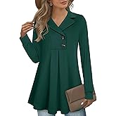 Gaharu Women's Swing Tunic Notch Collar Ladies Button Sweatshirt Long Sleeve Pullover Shirt Tops