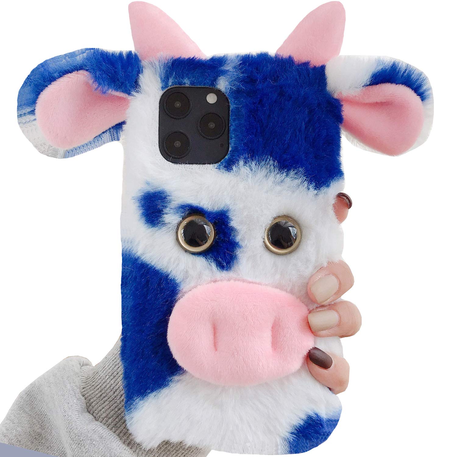 美图 Meitu T9 Art Case, Handmade Fluffy Villi Wool Cute Cow Head Soft Cover, TAITOU Beautiful Light Sl